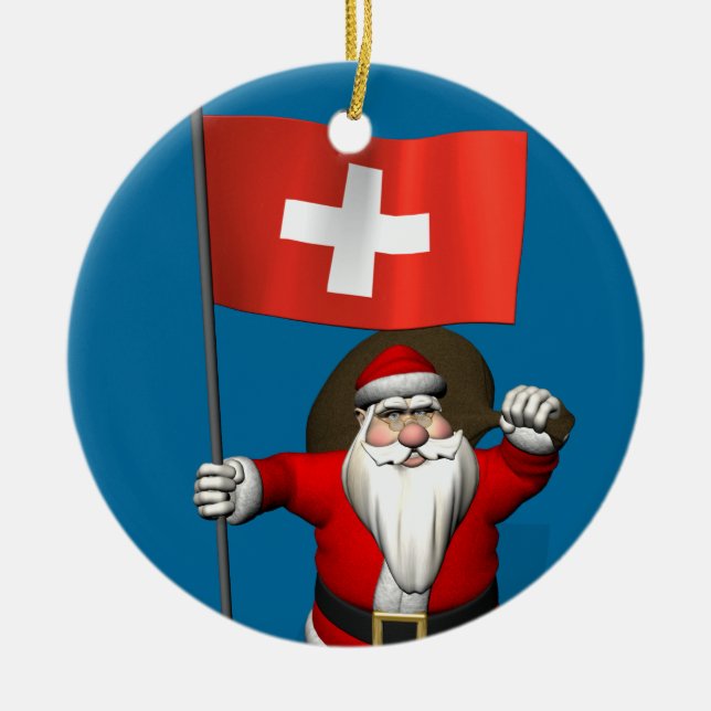 Der Weihnachtsmann mit Abzeichen der Schweiz Keramik Ornament (Vorne)