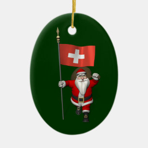 Der Weihnachtsmann mit Abzeichen der Schweiz Keramik Ornament
