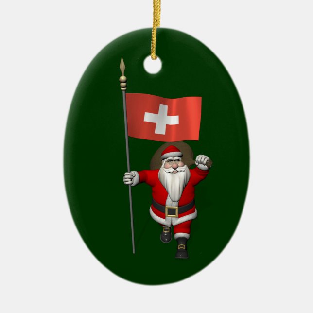 Der Weihnachtsmann mit Abzeichen der Schweiz Keramik Ornament (Vorne)