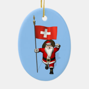 Der Weihnachtsmann mit Abzeichen der Schweiz Keramikornament