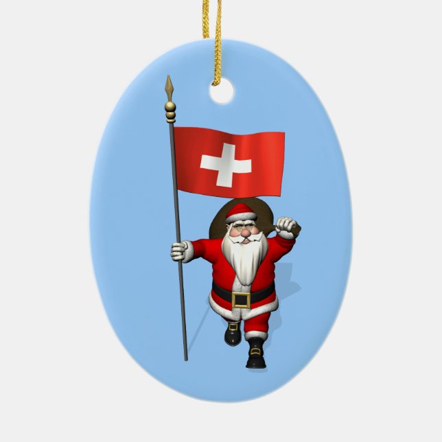 Der Weihnachtsmann mit Abzeichen der Schweiz Keramikornament (Hinten)