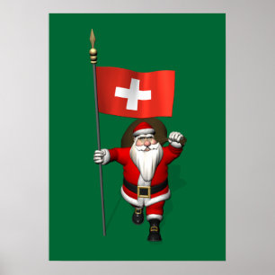 Der Weihnachtsmann mit Abzeichen der Schweiz Poster