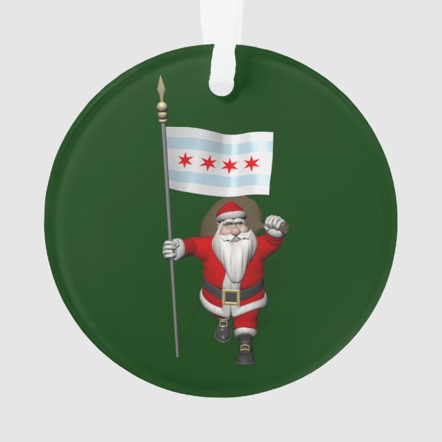 Der Weihnachtsmann mit Abzeichen von Chicago Ornament (Rückseite)