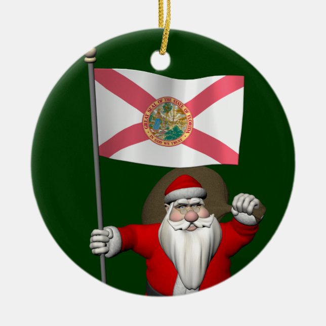 Der Weihnachtsmann mit Abzeichen von Florida Keramik Ornament (Vorne)