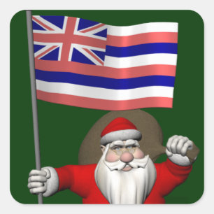 Der Weihnachtsmann mit Abzeichen von Hawaii Quadratischer Aufkleber