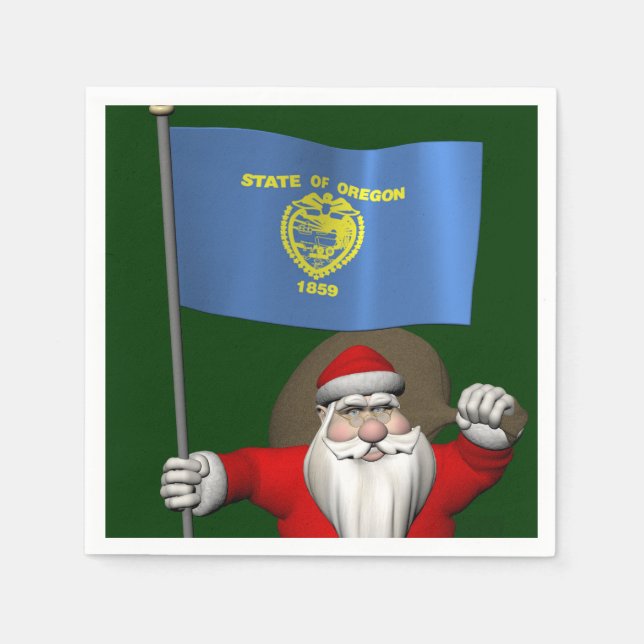 Der Weihnachtsmann mit Abzeichen von Oregon Serviette (Vorderseite)