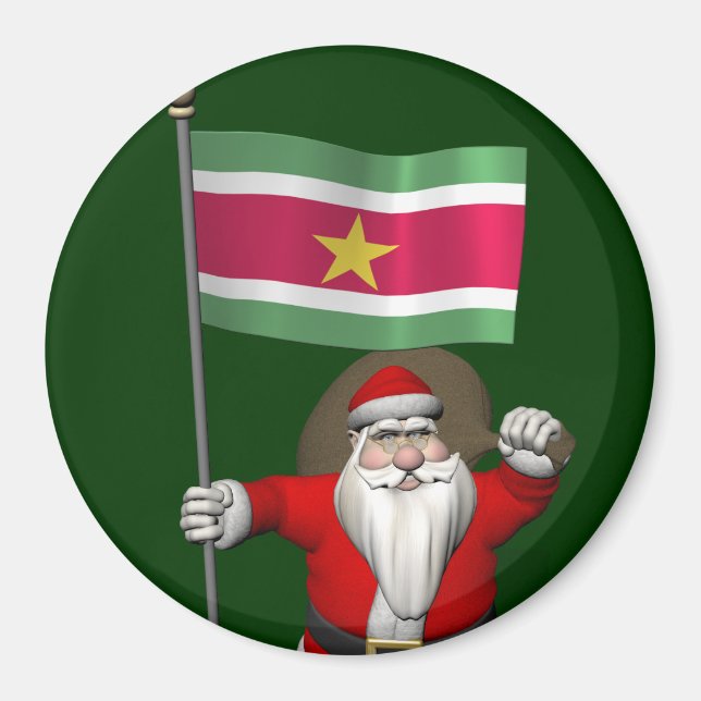 Der Weihnachtsmann mit Abzeichen von Suriname Magnet (Vorne)