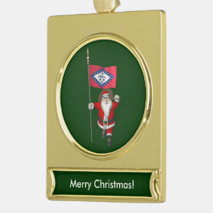 Der Weihnachtsmann mit dem Abzeichen von Arkansas Banner-Ornament Gold