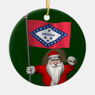 Der Weihnachtsmann mit dem Abzeichen von Arkansas Keramikornament