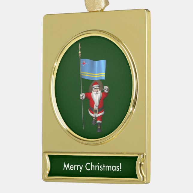 Der Weihnachtsmann mit dem Abzeichen von Aruba Banner-Ornament Gold (Links)