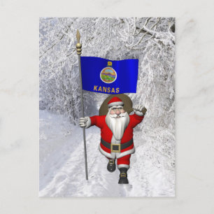Der Weihnachtsmann mit dem Abzeichen von Kansas Feiertagspostkarte
