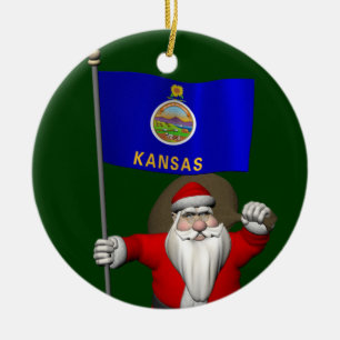Der Weihnachtsmann mit dem Abzeichen von Kansas Keramik Ornament