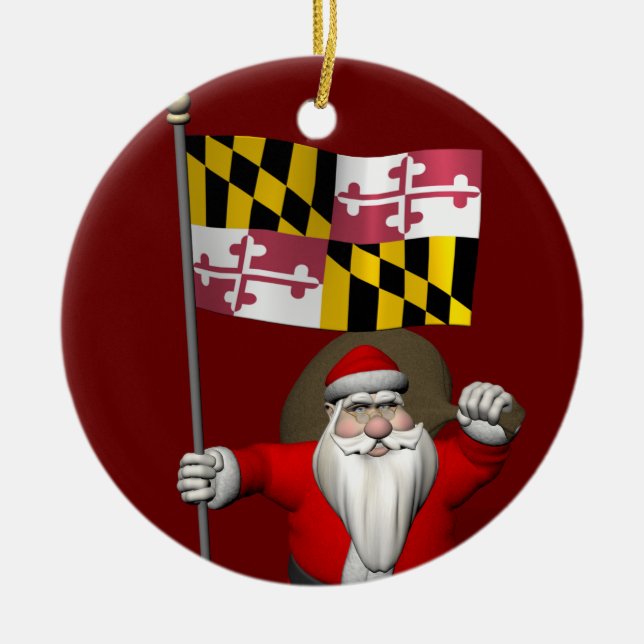 Der Weihnachtsmann mit dem Abzeichen von Maryland Keramik Ornament (Vorne)