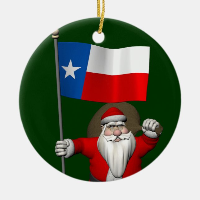 Der Weihnachtsmann mit dem Abzeichen von Texas Keramikornament (Vorne)