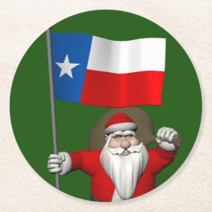 Der Weihnachtsmann mit dem Abzeichen von Texas Runder Pappuntersetzer