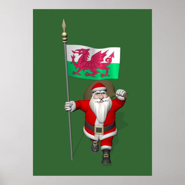 Der Weihnachtsmann mit dem Abzeichen von Wales Poster (Vorne)