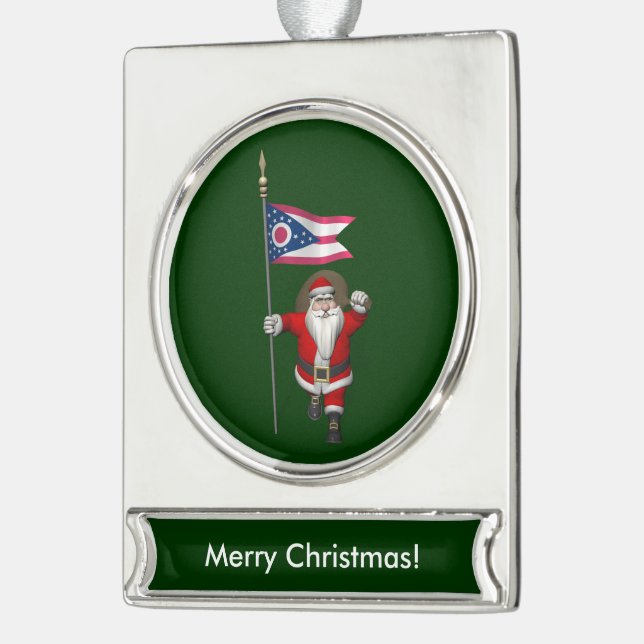 Der Weihnachtsmann mit dem Ausscheiden von Ohio Banner-Ornament Silber (Links)