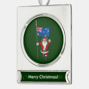 Der Weihnachtsmann mit dem Ende Australiens Banner-Ornament Silber