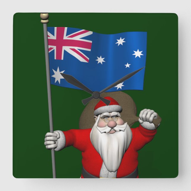 Der Weihnachtsmann mit dem Ende Australiens Quadratische Wanduhr (Vorderseite)