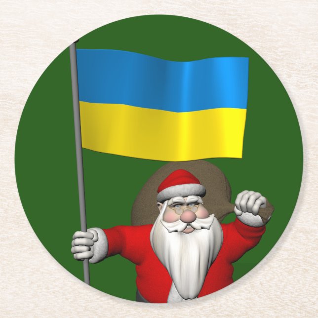 Der Weihnachtsmann mit dem Ende der Ukraine Runder Pappuntersetzer (Vorderseite)