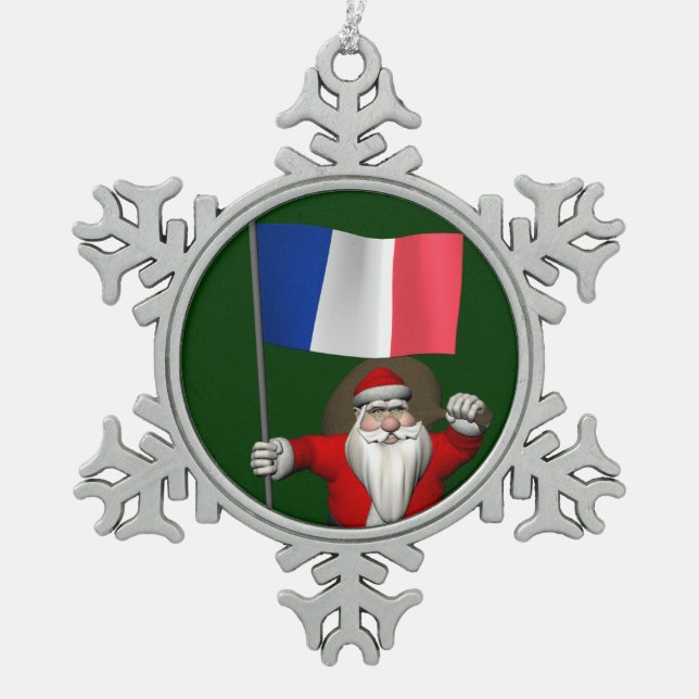 Der Weihnachtsmann mit dem Ende Frankreichs Schneeflocken Zinn-Ornament (Vorderseite)