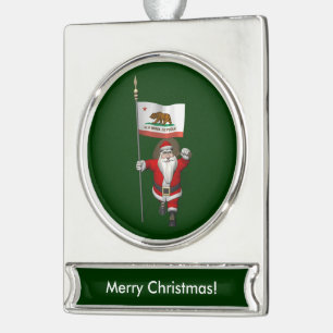 Der Weihnachtsmann mit dem Ende Kaliforniens Banner-Ornament Silber