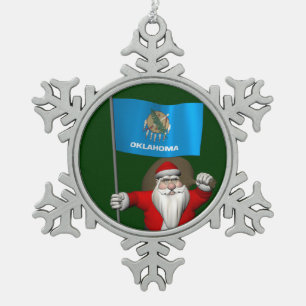 Der Weihnachtsmann mit dem Ende von Oklahoma Schneeflocken Zinn-Ornament