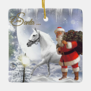 Der Weihnachtsmann mit dem Weißen Pferd Keramikornament