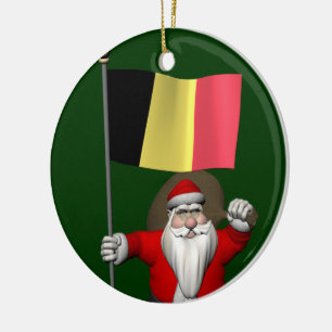 Der Weihnachtsmann mit der Flagge Belgiens Keramikornament