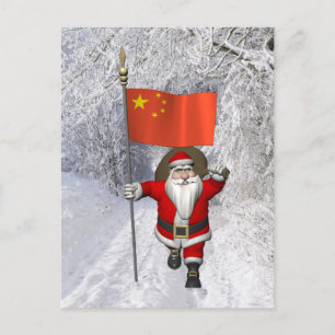 Der Weihnachtsmann mit der Flagge der China Feiertagspostkarte