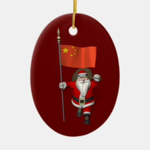 Der Weihnachtsmann mit der Flagge der China Keramikornament