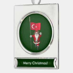 Der Weihnachtsmann mit der Flagge der Türkei Banner-Ornament Silber