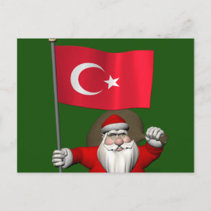 Der Weihnachtsmann mit der Flagge der Türkei Feiertagspostkarte