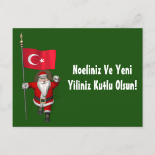 Der Weihnachtsmann mit der Flagge der Türkei Feiertagspostkarte