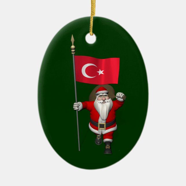 Der Weihnachtsmann mit der Flagge der Türkei Keramikornament (Vorne)