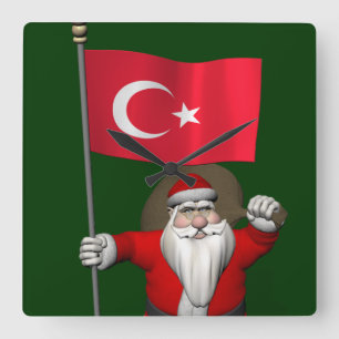 Der Weihnachtsmann mit der Flagge der Türkei Quadratische Wanduhr