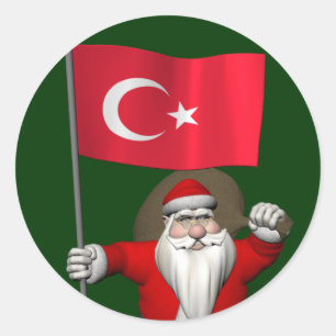 Der Weihnachtsmann mit der Flagge der Türkei Runder Aufkleber