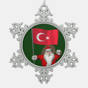 Der Weihnachtsmann mit der Flagge der Türkei Schneeflocken Zinn-Ornament