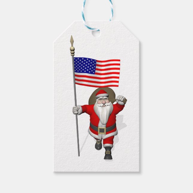 Der Weihnachtsmann mit der Flagge der USA Geschenkanhänger (Vorderseite)