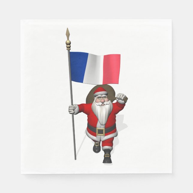 Der Weihnachtsmann mit der Flagge Frankreichs Serviette (Vorderseite)
