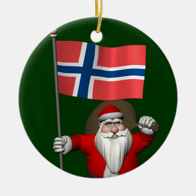 Der Weihnachtsmann mit der Flagge Norwegens Keramikornament (Vorne)