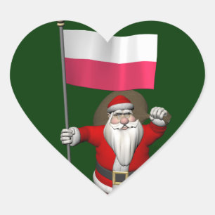 Der Weihnachtsmann mit der Flagge Polens Herz-Aufkleber