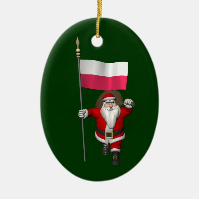 Der Weihnachtsmann mit der Flagge Polens Keramikornament (Vorne)