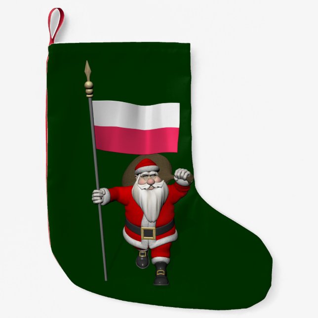 Der Weihnachtsmann mit der Flagge Polens Kleiner Weihnachtsstrumpf (Vorderseite)