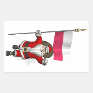 Der Weihnachtsmann mit der Flagge Polens Rechteckiger Aufkleber