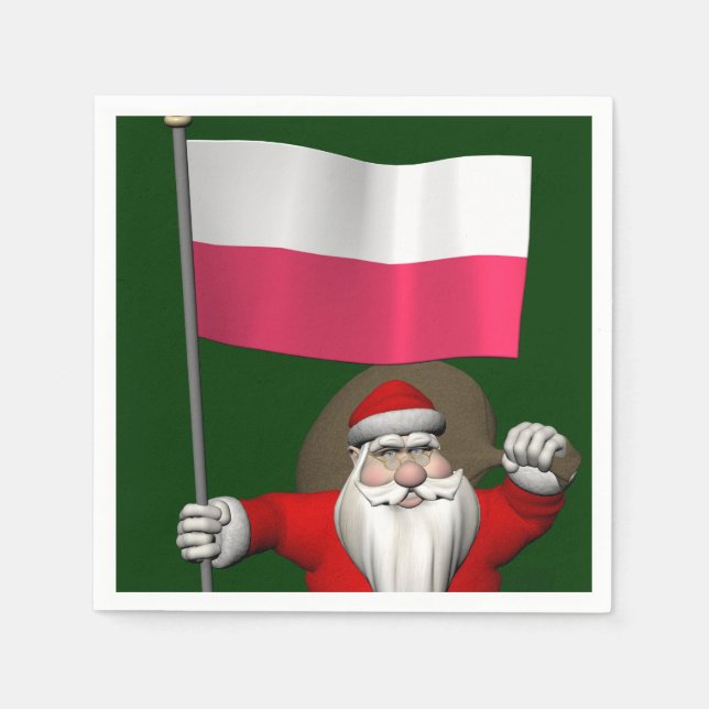 Der Weihnachtsmann mit der Flagge Polens Serviette (Vorderseite)