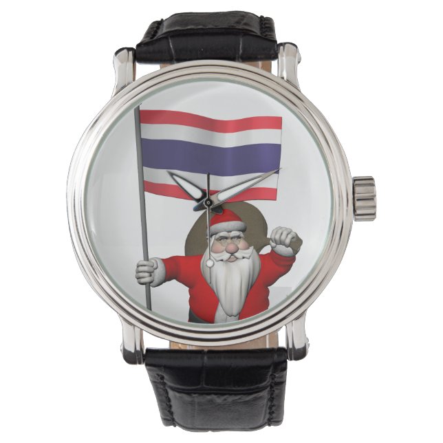 Der Weihnachtsmann mit der Flagge Thailands Armbanduhr (Vorderseite)