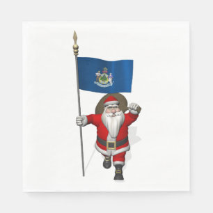 Der Weihnachtsmann mit der Flagge von Maine Serviette
