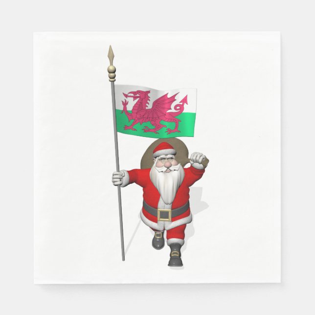 Der Weihnachtsmann mit der Flagge von Wales Serviette (Vorderseite)
