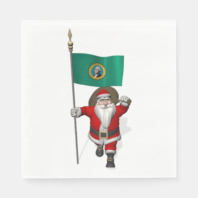 Der Weihnachtsmann mit der Flagge von Washington Serviette (Vorderseite)